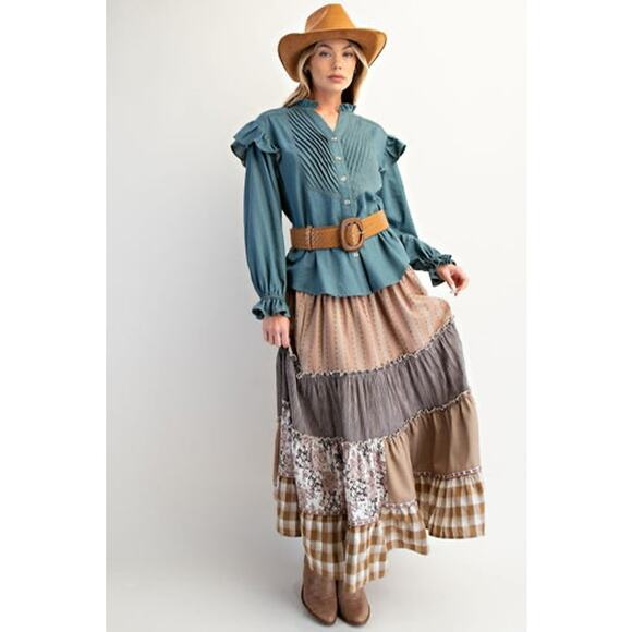 10E13***Easel Tiered Patchwork Maxi Skirt - Picture 3 of 5